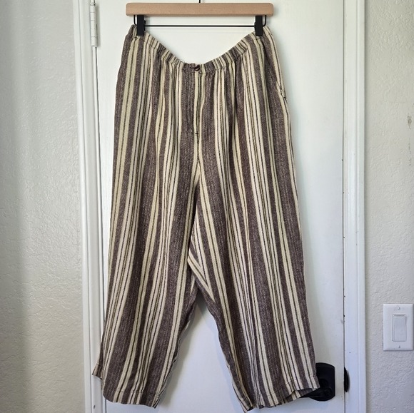 JM Collection Striped Brown and Cream Linen Capri Pants, Size 18 - Picture 1 of 8